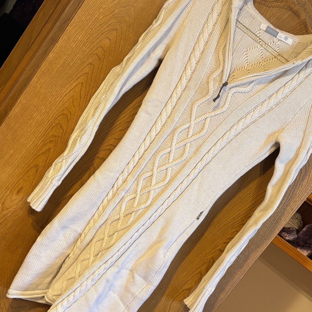 Athleta Cream Cable Knit Cardigan hooded minidress